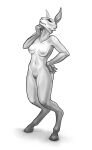  anna_(validheretic) anthro big_ears breasts female genitals goblin hand_on_chin hand_on_hip hi_res hooves humanoid navel nipples nude pussy short_tail solo standing tertia_decima 