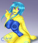 absurd_res amphibian big_(disambiguation) blue breasts chainilla_(artist) citra_solo female frog genitals hi_res invalid_tag pussy sitting solo yellow 