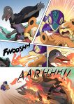  belt cloak clothing comic costume cyndaquil english_text female fire flaccid foreskin genitals grabbing group hi_res knife male nintendo penis pok&eacute;mon pok&eacute;mon_(species) primal_(infycharmander) pussy ryme_(totodice1) salazzle teddiursa text torn_clothing video_games voidtails 
