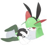  1:1 2022 belly biped black_clothing blush bow_tie bunny_costume clothed clothed_female clothed_humanoid clothing costume digital_media_(artwork) fake_ears fake_rabbit_ears fake_rabbit_tail fake_tail female green_body green_clothing green_hair green_legwear hair hands_on_belly head_horn hi_res horn humanoid kirlia legwear looking_at_viewer lying multicolored_body nintendo on_back open_mouth open_smile pok&eacute;mon pok&eacute;mon_(species) pregnant pregnant_female pupils red_eyes red_horn red_pupils shaded shadow shirt_cuffs simple_background simple_shading smile solo video_games white_background white_body youjomodoki 