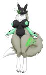  absurd_res alternate_color anthro areola bandai_namco big_breasts biped black_sclera breasts digimon digimon_(species) female genitals glowing glowing_eyes hi_res huge_breasts huge_thighs legs_together looking_at_viewer navel nipples nude pussy realius renamon simple_background slightly_chubby solo thick_thighs white_eyes 