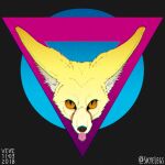  1:1 2018 abstract_background ambiguous_form ambiguous_gender big_ears black_nose canid canine cheek_tuft chromatic_aberration colored dated facial_tuft fennec fox front_view fur headshot_portrait inner_ear_fluff looking_at_viewer mammal orange_eyes pink_tongue portrait pupils signature skyelegs slit_pupils solo tan_inner_ear_fluff tongue tongue_out tuft yellow_body yellow_fur 