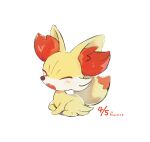  animal_focus blush closed_eyes commentary_request creature fangs fennekin full_body lying nao_(naaa_195) no_humans open_mouth pokemon pokemon_(creature) simple_background solo white_background yawning 