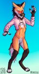  anthro biped black_body black_claws black_ears black_fur black_nose black_pawpads blush canid canine cheek_tuft claws clothing colored crotch_tuft digitigrade facial_tuft front_view fur glistening glistening_eyes glistening_nose hi_res male mammal maned_wolf neck_tuft orange_body orange_ears orange_fur pawpads pink_clothing pink_topwear skyelegs solo standing topwear tuft white_body white_ears white_fingers white_fur white_toes yellow_eyes 
