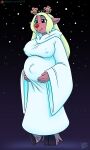  absurd_res anthro antlers belly big_belly big_breasts blonde_hair breasts capreoline cervid clothed clothing deltarune digital_media_(artwork) drxii female freckles fur hair hi_res horn mammal nipple_outline noelle_holiday pregnant reindeer simple_background solo undertale_(series) video_games 