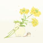  animal_focus artist_name bear bird chai_(drawingchisanne) dew_drop flower holding holding_flower leaf leaf_on_head no_humans original penguin pink_scarf rapeseed_blossoms scarf simple_background water_drop white_background 
