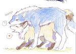  &lt;3 all_fours ambiguous_gender ambiguous_on_bottom ambiguous_on_top blue_body blue_fur canid canine canis colored_pencil_(artwork) dated duo feral fox fur hi_res mammal on_bottom on_top on_top_of open_mouth quadruped question_mark red_heart shiranui_(tsukune_minaga) simple_background smile tategami_(tsukune_minaga) traditional_media_(artwork) tsukune_minaga wolf yellow_body yellow_fur 