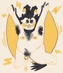  absurd_res anthro areola armpit_hair armpit_tuft ball_tuft balls belly big_nipples black_body black_fur black_hair body_hair cheek_markings chest_hair countershading cute_expression emolga eyes_closed facial_markings fluffy front_view fupa fur genitals hair hairy happy_trail head_markings hi_res male markings membrane_(anatomy) navel nintendo nipples overweight overweight_anthro overweight_male patagium paws penis pok&eacute;mon pok&eacute;mon_(species) pubes scotchantlers slightly_chubby slightly_chubby_male small_penis smile solo spread_wings tongue tongue_out tuft video_games white_body wings yellow_body yellow_fur 