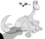  2022 absurd_res animal_genitalia animal_penis anus arlo_the_dinosaur dialogue dinosaur disney english_text equine_penis feral genitals greyscale hi_res male monochrome open_mouth penis pixar reptile scalie simple_background solo solo_focus text the_good_dinosaur white_background wugi 