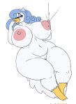  anatid anseriform anserinae anthro areola avian big_breasts bird blue_hair blush blush_stickers bodily_fluids breasts curled_hair curvy_figure dejah_bleu_(redadillio) feathers female genitals hair half-closed_eyes hi_res huge_breasts lactating lying milk narrowed_eyes nipples non-mammal_breasts nude on_back pink_areola pink_nipples pussy simple_background solo swan thick_thighs vdisco voluptuous white_background white_body white_feathers wide_hips 