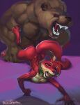  anchors_art_studio anthro clenched_teeth dominant dominant_male duo female feral finger_in_mouth hi_res holding_butt invalid_tag male male/female painting_(artwork) size_difference teeth traditional_media_(artwork) 