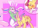  &lt;3 anus ball_sniffing balls blush brian_the_sylveon clothing collar duo eeveelution emmy_the_jolteon feral genitals hoodie jolteon knot male male/male nintendo pok&eacute;mon pok&eacute;mon_(species) sniffing sylveon topwear video_games 