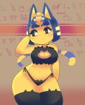  absurd_res animal_crossing ankha_(animal_crossing) anthro breasts cat_lingerie cleavage clothed clothing domestic_cat felid feline felis hi_res legwear lingerie mammal nintendo onigiri_punch panties side-tie_panties thick_thighs thigh_highs underwear video_games 