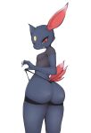  2022 absurd_res anthro ayzcube big_butt breasts butt clothed clothing clothing_pull female hi_res looking_at_viewer looking_back nintendo nipple_outline pok&eacute;mon pok&eacute;mon_(species) simple_background small_breasts sneasel solo topwear underwear underwear_pull video_games white_background 