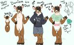  2015 ambiguous_gender anthro archived_source bottomwear cervid clothed clothing diaper digital_drawing_(artwork) digital_media_(artwork) english_text fur hair hoodie mammal model_sheet monsterbunny off/on pacifier shorts signature simple_background solo standing text topwear 