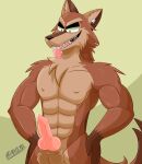  absurd_res animal_genitalia animal_penis anthro balls canid canine canine_penis erection fox furgonomics furry-specific_piercing genitals hi_res knot male mammal muscular muscular_anthro penis piercing solo tongue tongue_out 