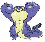  anthro biped blue_body blue_scales collar featureless_crotch grin male muscular muscular_anthro muscular_male nude pose reptile scales scalie sharp_teeth simple_background smile snake solo teeth vdisco white_background yellow_eyes 