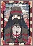  1boy bandaged_hand bandages black_hair bound bound_wrists chain cloud danganronpa_(series) danganronpa_v3:_killing_harmony flower hat highres long_hair long_sleeves looking_at_viewer mask red_rope rope rose shibari shinguuji_korekiyo solo thorns yellow_eyes zipper 