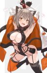  1girl ? animal_ears bound bound_arms breasts cat_ears cat_girl cat_tail gloves highres jacket light_brown_hair ohta_yuichi original restrained revealing_clothes ribbon tail thighs tied_up_(nonsexual) yellow_eyes 