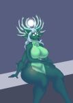  3_eyes absurd_res anthro big_breasts breasts cervid cupped_hands elzorrogomita featureless_breasts featureless_crotch female fur green_body green_fur hair hand_on_leg hand_on_thigh hi_res horn long_hair mammal multi_ear multi_eye multi_limb neck_tuft no_pupils open_mouth scut_tail short_tail sitting solo solo_focus terra_(fluffygrass) thick_thighs tongue tongue_out tuft white_eyes white_hair wide_hips 