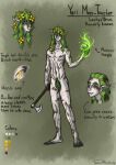  accessory axe dryad elemental_creature elemental_humanoid flora_fauna flower flower_in_hair green_hair hair hair_accessory hi_res holding_object humanoid humanoid_pointy_ears leaf leaf_clothing leshy long_hair looking_at_viewer magic male melee_weapon model_sheet mostly_nude navel nipples plant plant_humanoid smile solo spots spotted_body standing taraelblackwing text weapon white_body white_skin yellow_eyes yuri_moss-toucher_(taraelblackwing) 