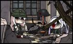  2girls bandage_over_one_eye bandaged_head bandages blood blood_on_face blood_splatter building bullet_hole can canned_food commentary corpse death dismemberment dresden eating empty_eyes english_commentary fork gewehr_43 girls&#039;_frontline grave gun hat headband kar98k_(girls&#039;_frontline) long_hair machine_gun mg42 mg42_(girls&#039;_frontline) military military_hat military_uniform mp40 multiple_girls rifle rubble ruins saru_(style) shaded_face silver_hair sprite_art submachine_gun tearing_up the_mad_mimic twintails uniform weapon wehrmacht window world_war_ii 