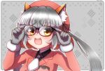  1girl animal_ears fox_ears fox_girl fox_tail glasses gloves hikarikmy island_fox_(kemono_friends) kemono_friends kemono_friends_v_project long_hair looking_at_viewer necktie open_mouth shirt simple_background skirt smile solo tail virtual_youtuber 