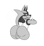  anthro backsack balls big_butt butt fur genitals looking_back lucario male nintendo nt6969 perineum pok&eacute;mon pok&eacute;mon_(species) rear_view simple_background solo spikes spikes_(anatomy) video_games white_background 