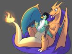  anthro avian bird blush charizard chocobo dragon duo feathers final_fantasy fire green_body male male/male nintendo orange_body pok&eacute;mon pok&eacute;mon_(species) sarianabt scales sio size_difference square_enix video_games 