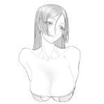  1girl absurdres bangs blush breasts cleavage collarbone fate_(series) greyscale hair_behind_ear highres long_hair looking_to_the_side minamoto_no_raikou_(fate) monochrome open_mouth parted_bangs portrait ryofu_x sketch smile solo white_background 