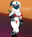  absol anthro big_breasts breasts clothing dialogue female female/female female_focus front_view hi_res humanoid legwear looking_at_viewer nintendo pok&eacute;mon pok&eacute;mon_(species) samrunner solo text thick_thighs thigh_highs video_games 