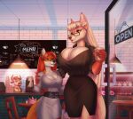  2022 aeril_(helios) anthro big_breasts breast_size_difference breasts canid canine cleavage clothed clothing curvy_figure digital_media_(artwork) duo eyewear female fox glasses huge_breasts loyse mammal size_difference taurusart wide_hips 