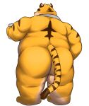  2022 anthro belly big_belly big_butt butt can container felid hi_res kemono male mammal overweight overweight_male pantherine simple_background solo tiger towel towel_around_neck white_background yuuh1212 