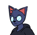  2022 anthro atomic_cat blue_body blue_fur clothing domestic_cat eyewear felid feline felis female fur glasses head_tuft hoodie low_res mammal nonbinary_(lore) opaque_glasses round_glasses sam_(katsanarchist) simple_background solo topwear tuft white_background 