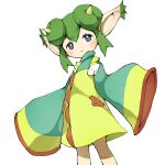  1:1 2020 blue_eyes blush clothed clothing digital_media_(artwork) dipstick_ears dress elf female green_hair hair head_horn hi_res horn humanoid humanoid_pointy_ears lidelle long_sleeves looking_at_viewer multicolored_clothing multicolored_dress multicolored_ears puyo_puyo sega shaded sharp_horn simple_background simple_shading small_mouth small_nose smile solo white_background yellow_horn youjomodoki 
