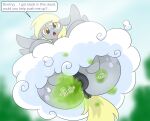 anus blonde_hair cloud dendollae derpy_hooves_(mlp) dock ears_down english_text equid equine eyelashes fart fart_cloud fart_fetish female friendship_is_magic grey_body hair hasbro looking_down mammal my_little_pony onomatopoeia open_mouth pegasus pivoted_ears puffy_anus sound_effects text wings yellow_tail 