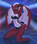  anthro black_horn blush breasts clothing dragon elodrea_(jackwolf) female green_eyes hi_res horn orca24a pink_body pink_scales red_body red_scales scales scalie solo underwear wings 
