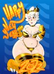  absurd_res animal_bikini animal_print anthro bikini bovid caprine chinese_new_year chinese_zodiac clothing english_text female hair hi_res humanoid mammal overweight overweight_female patrizia_pastorizia pattern_clothing pattern_swimwear sheep slightly_chubby solo swimwear text thong tiger_bikini tiger_print underwear white_hair yalen-the-untaggable year_of_the_tiger 