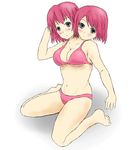  bikini breasts conjoined multi_head pink pink_hair swimsuit underboob 