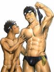  2boys age_difference black_hair goggles itto_(mentaiko) lowres male male_focus mentaiko multiple_boys muscle muscles swimsuit swimwear undressing yaoi 