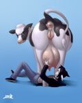  animal_genitalia anthro anus big_breasts bovid bovine breasts cattle drinking_milk duo female feral genitals hi_res looking_back mammal nipple_fetish nipple_play nipple_suck peta plump_labia puffy_anus pussy simple_background stardep sucking 