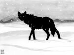  2019 ambiguous_gender black_and_white chest_tuft dated empty_eyes feral monochrome mountain neck_tuft quadruped signature silhouette skyelegs snow snowflake snowing solo tuft 