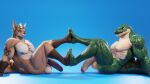  2022 3d_(artwork) abs anthro balls baxter_(ray_raider) big_balls big_muscles big_penis blue_background connivingrat crocodile crocodilian crocodylid digital_media_(artwork) duo erection eyebrows feet feet_together foot_fetish fur genitals hair helm_(connivingrat) hi_res humanoid_feet humanoid_genitalia humanoid_penis looking_at_viewer male mammal muscular muscular_anthro muscular_male nipples non-mammal_balls non-mammal_nipples nude obliques pecs penis plantigrade reptile rodent scales scalie sciurid simple_background sitting smile tattoo tuft 