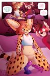  aidan_(doubledog) ailurid anthro bed blush clothed clothing comic dialogue duo english_text felid feline female furniture gem_(doubledog) lube male mammal nowandlater one_eye_closed partially_clothed red_panda serval sex_toy spots spotted_body text 