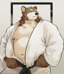  2022 absurd_res anthro belly big_belly black_nose hi_res humanoid_hands itsrainingsome keikogi kemono male mammal martial_arts_uniform moobs navel nipples overweight overweight_male simple_background solo sportswear ursid 