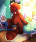  ailurid anthro disney female fur hi_res humanoid mammal mei_lee_(turning_red) mirror pixar red_body red_fur red_panda solo turning_red young 