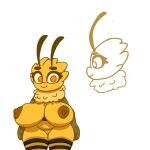  antennae_(anatomy) anthro arthropod bee big_breasts breasts eyebrows female fur genitals hi_res hymenopteran insect kouh pussy smile solo yellow_body yellow_fur 