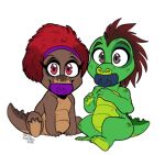  alligator alligatorid anthro baby conditional_dnp crocodilian duo ebonychimera female hair hi_res male pacifier red_hair reptile scalie smile young 