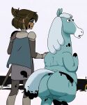  anthro butt centaurworld duo edit edited_screencap equid equine eyewear female fur grey_body grey_fur horse horse_(centaurworld) human mammal overweight overweight_female rear_view rider_(centaurworld) sunglasses 