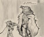  2022 anthro armor blaidd_(elden_ring) bulge canid canine cape clothing daftpatriot duo elden_ring fromsoftware hi_res male mammal size_difference telescope video_games 
